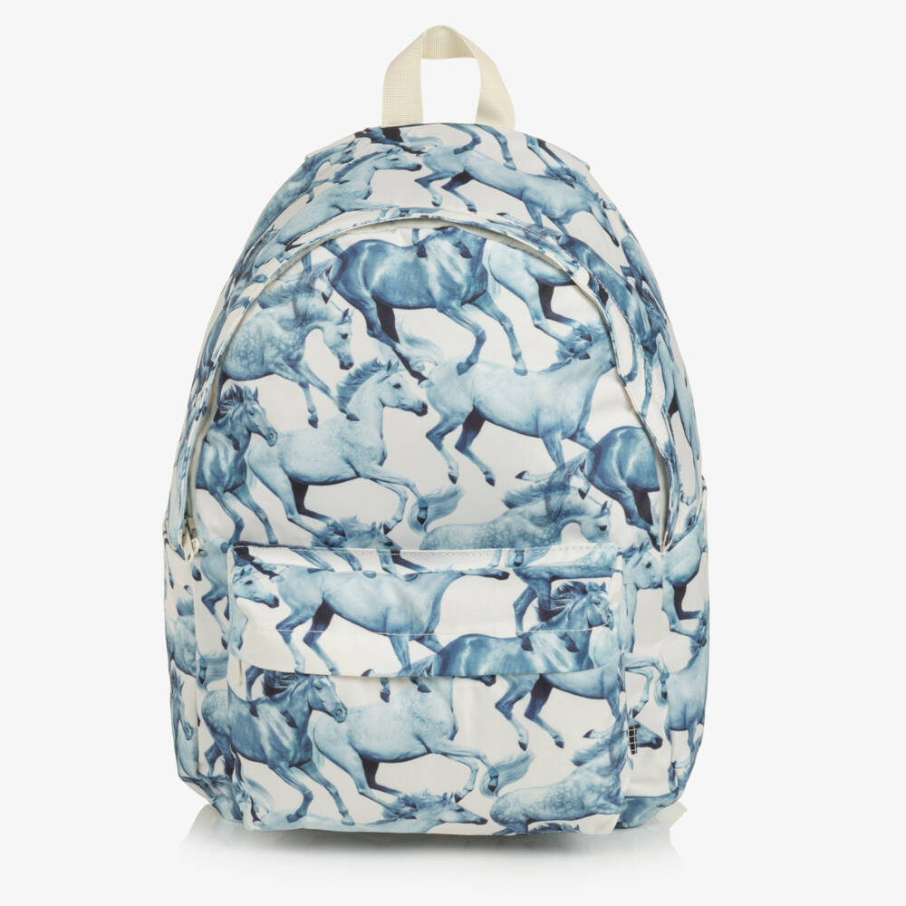 Molo-Girls Blue Horse Print Backpack (41cm) | Childrensalon
