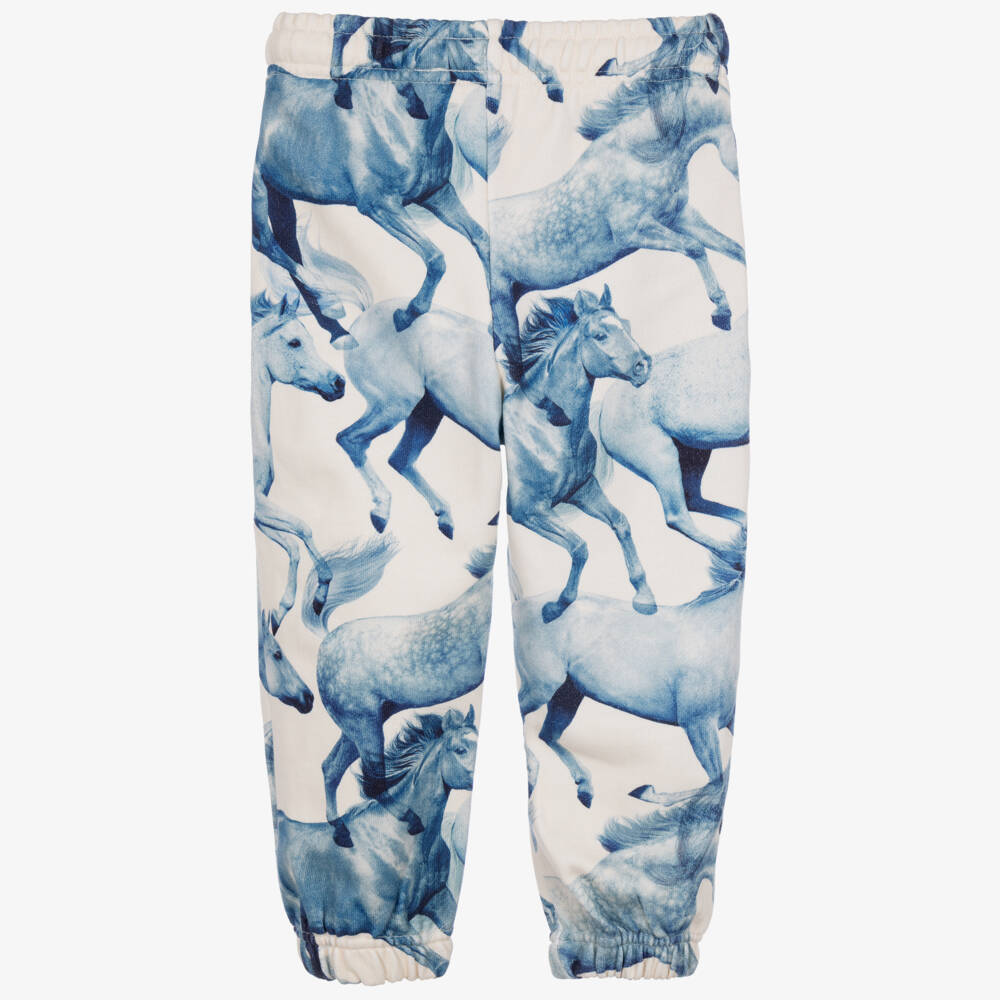 Molo-Girls Blue Horse Print Joggers in Organic Cotton | Childrensalon