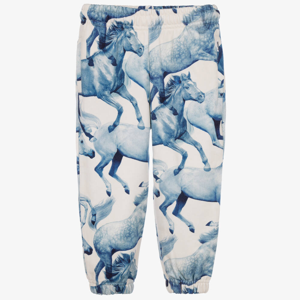 Molo-Girls Blue Horse Print Joggers in Organic Cotton | Childrensalon