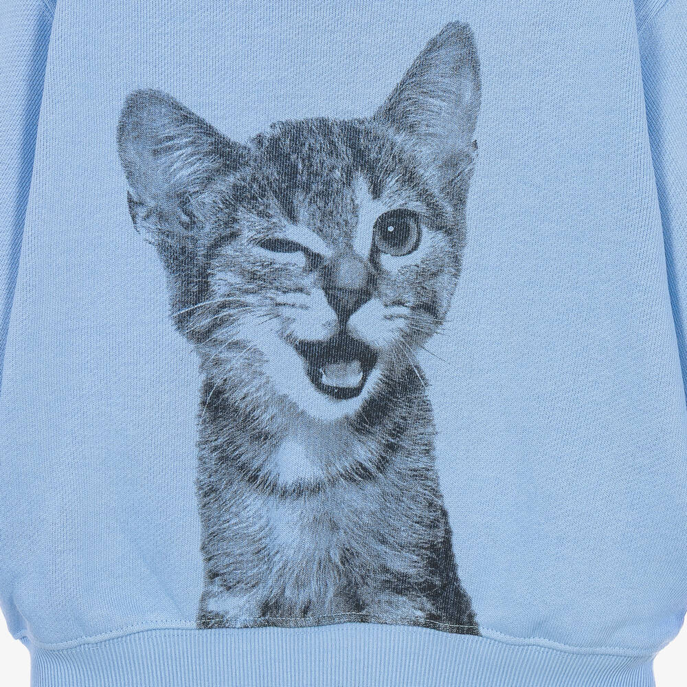 Molo-Girls Blue Kitten Print Sweatshirt in Organic Cotton | Childrensalon