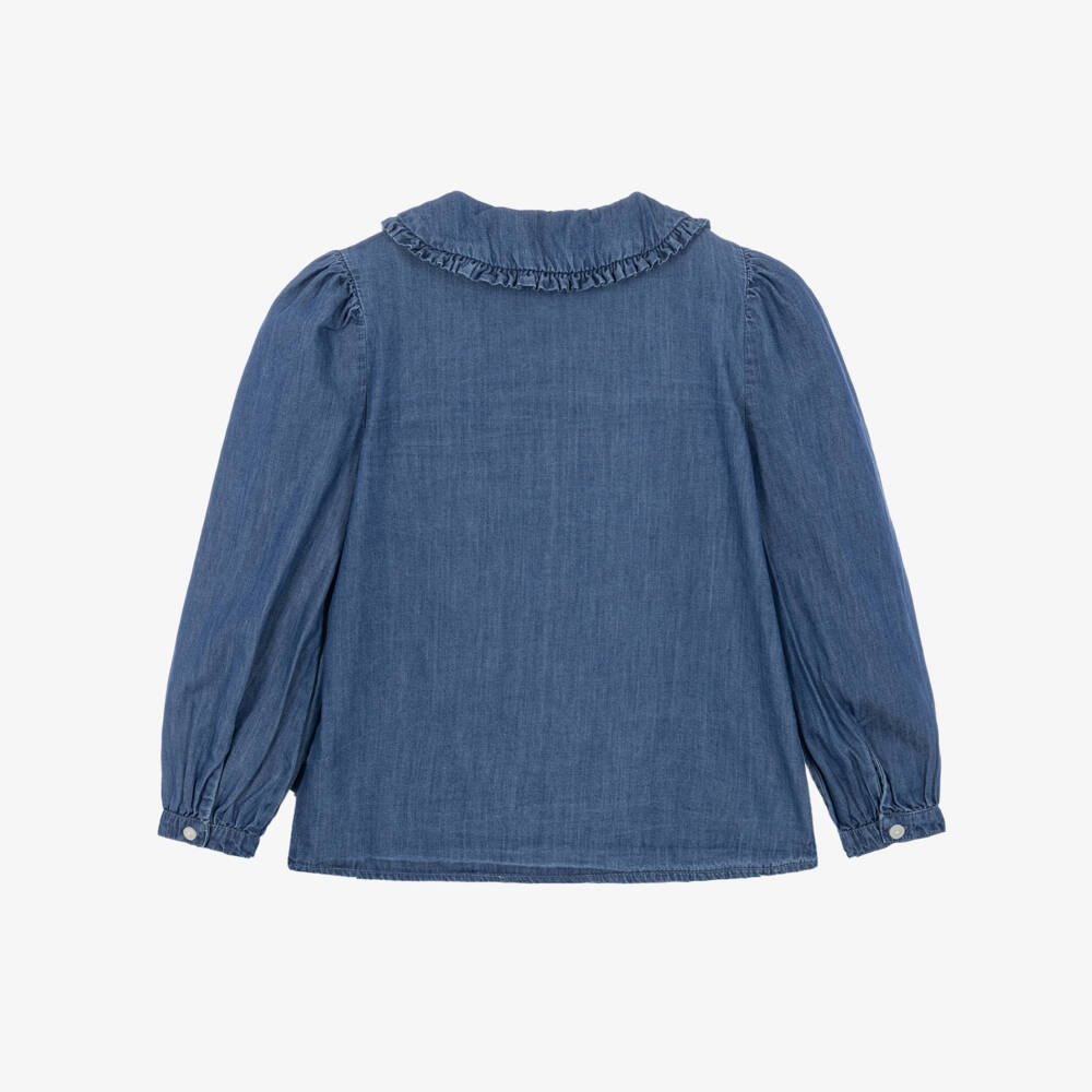 Molo-Girls Blue Organic Cotton Chambray Blouse | Childrensalon