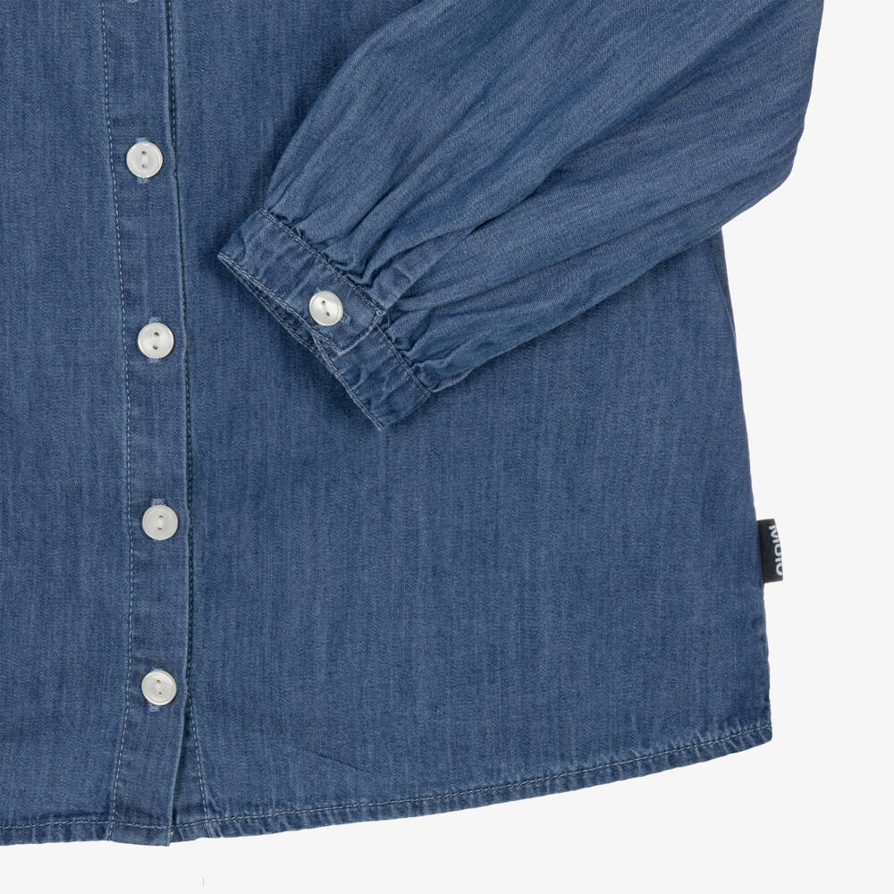 Molo-Girls Blue Organic Cotton Chambray Blouse | Childrensalon