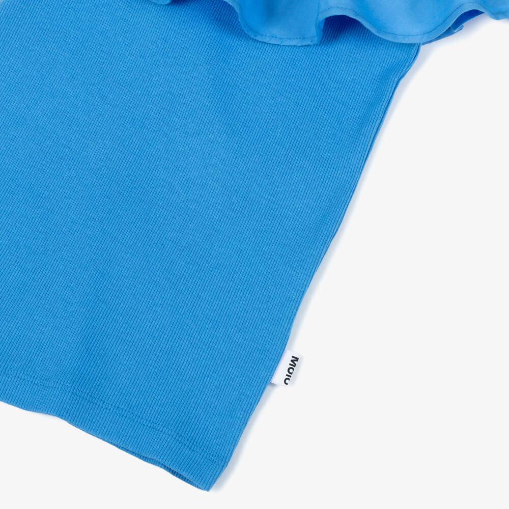 Molo-Girls Blue Organic Cotton Ruffle Shoulder Top | Childrensalon