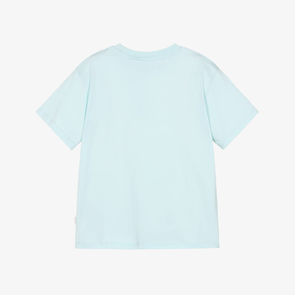 Molo-Girls Blue Organic Cotton T-Shirt with Yellow Flower Print | Childrensalon