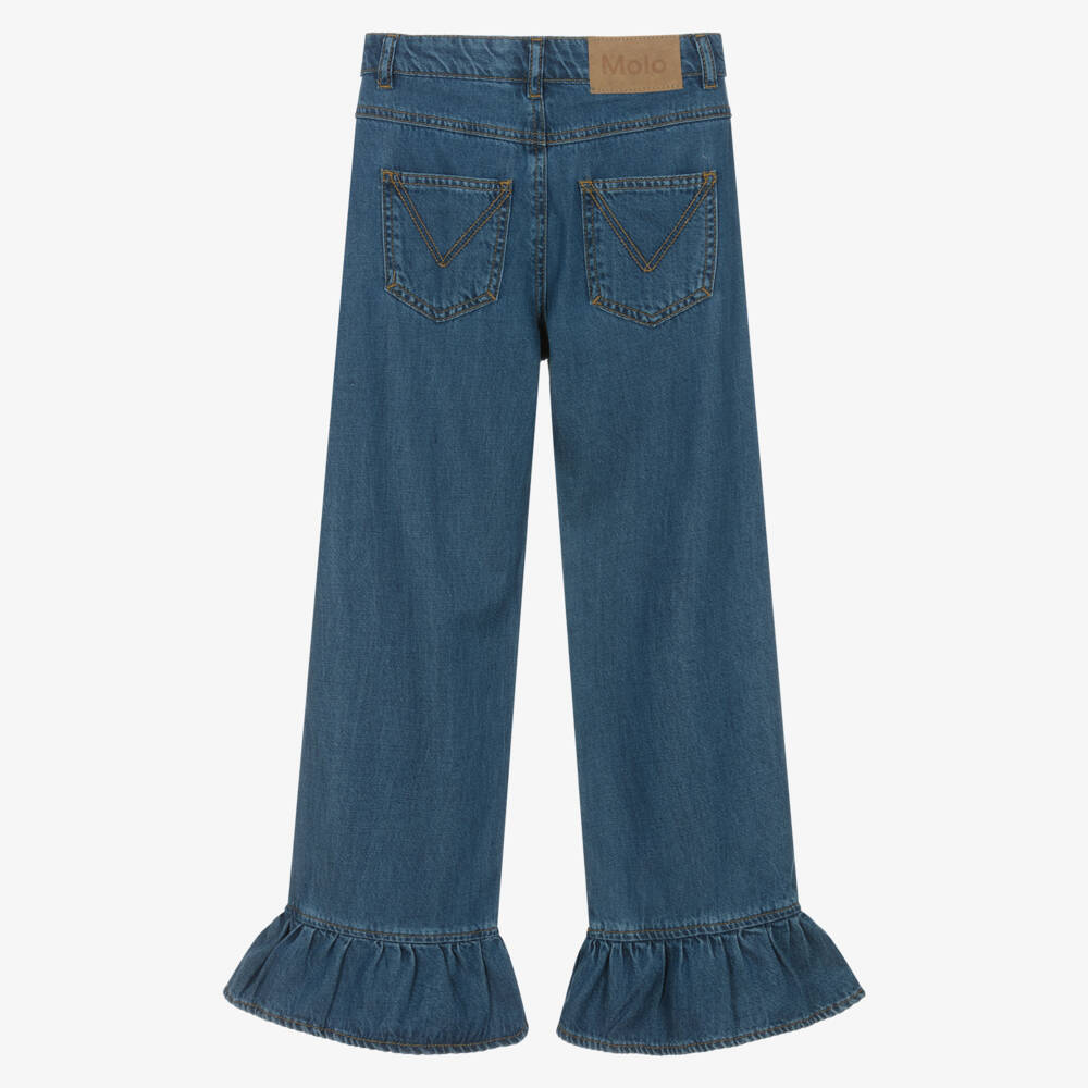 Molo-Girls Blue Ruffle Cuff Lyocell Denim Jeans | Childrensalon
