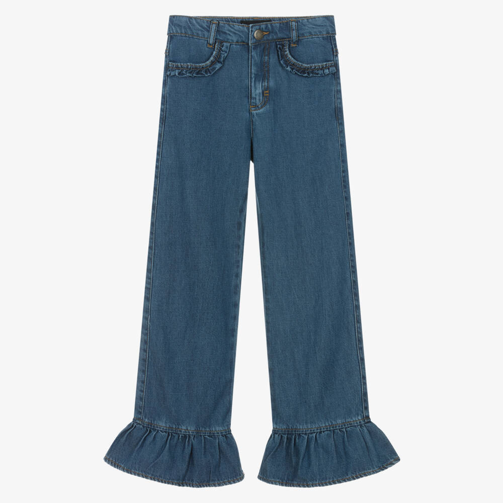 Molo-Girls Blue Ruffle Cuff Lyocell Denim Jeans | Childrensalon