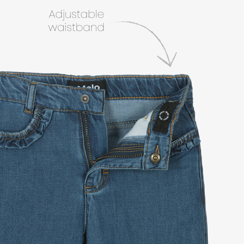 Molo-Girls Blue Ruffle Cuff Tencel Denim Jeans | Childrensalon