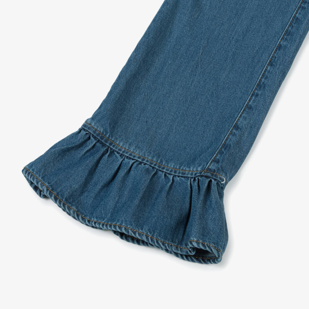 Molo-Girls Blue Ruffle Cuff Tencel Denim Jeans | Childrensalon