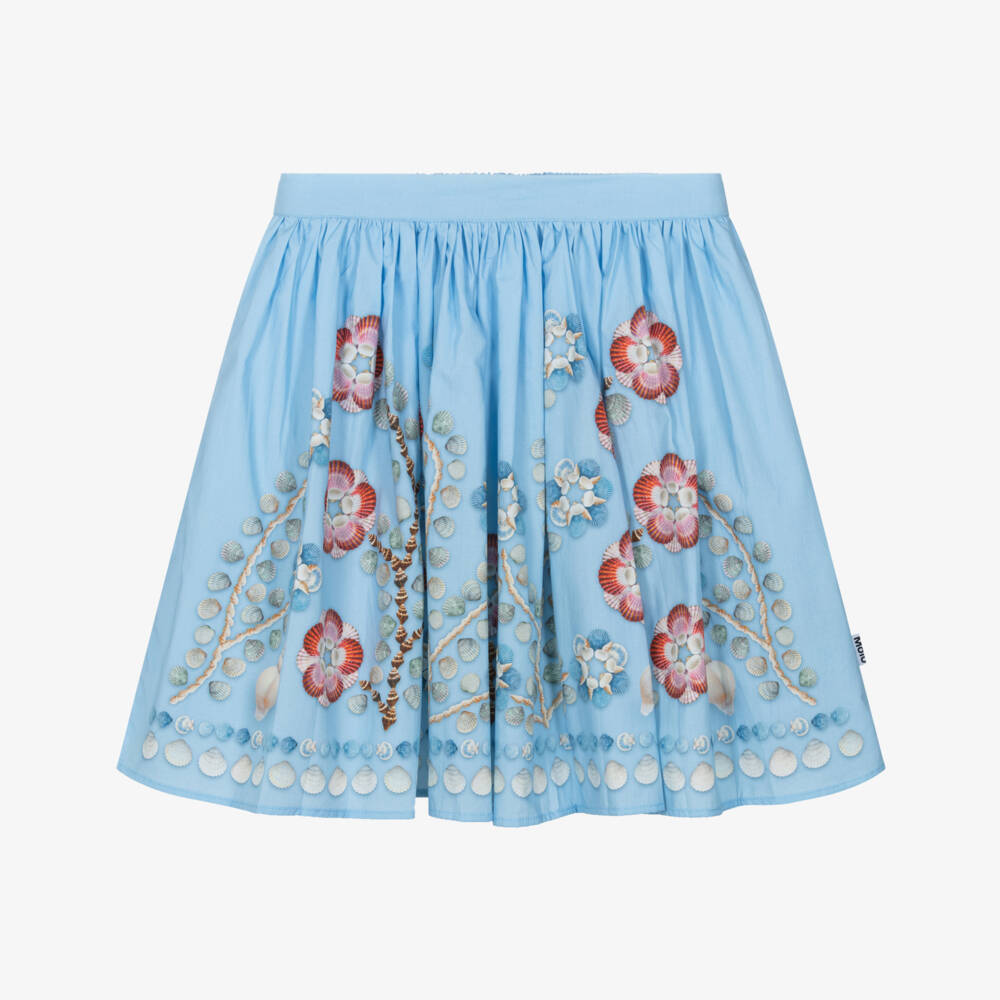 Molo-Girls Blue Shell Print Organic Cotton Skirt | Childrensalon