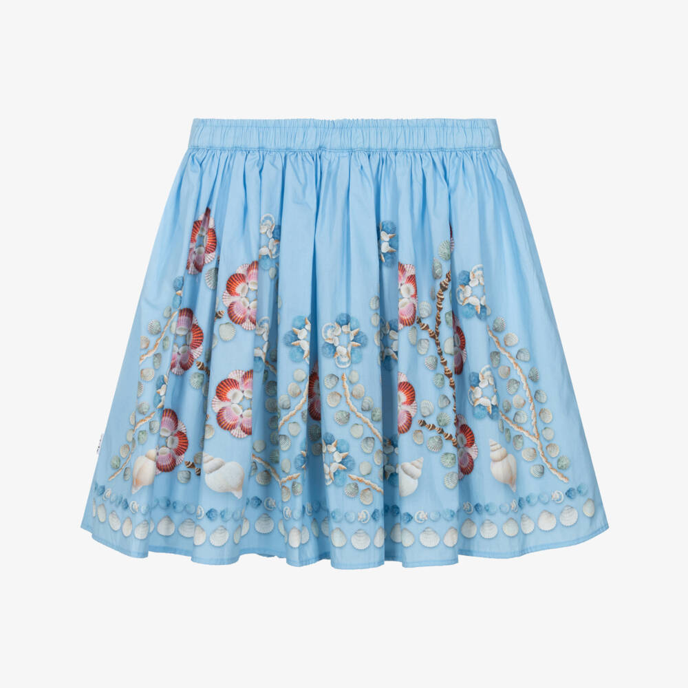 Molo-Girls Blue Shell Print Organic Cotton Skirt | Childrensalon