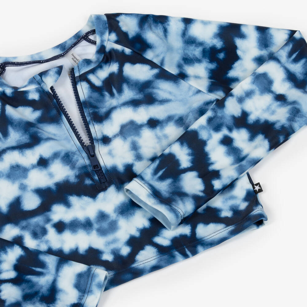Molo-Girls Blue Tie-Dye Swim Top (UPF50+) | Childrensalon