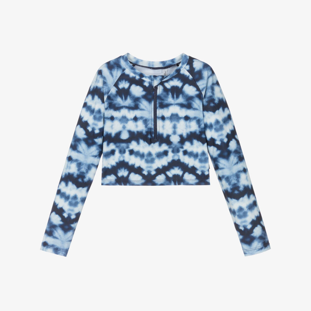 Molo-Girls Blue Tie-Dye Swim Top (UPF50+) | Childrensalon
