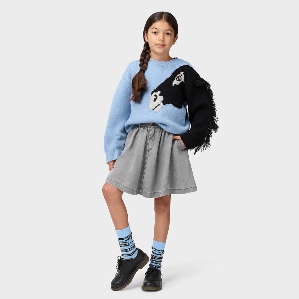Molo-Girls Blue Wool Knit Horse Sweater | Childrensalon