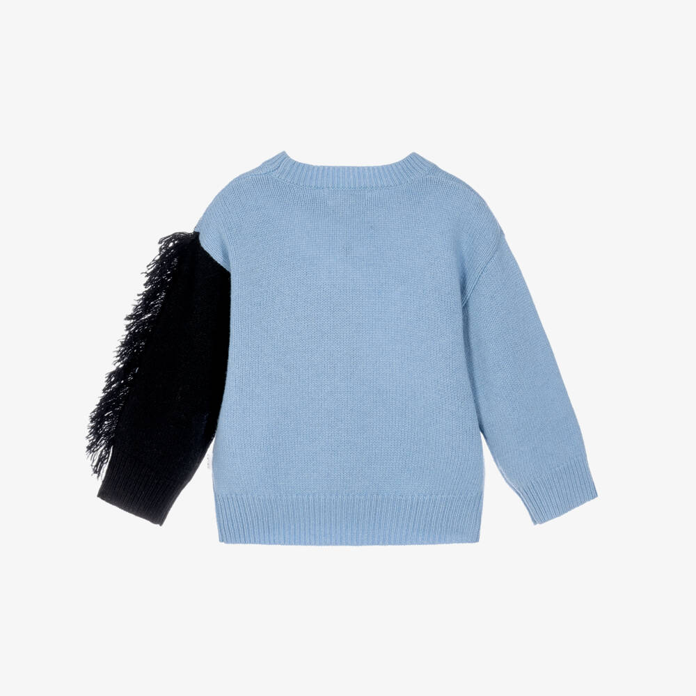 Molo-Girls Blue Wool Knit Horse Sweater | Childrensalon