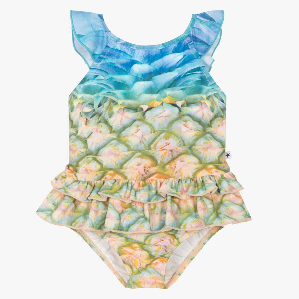 Molo-Girls Blue & Yellow Pineapple Swimsuit (UPF50+) | Childrensalon
