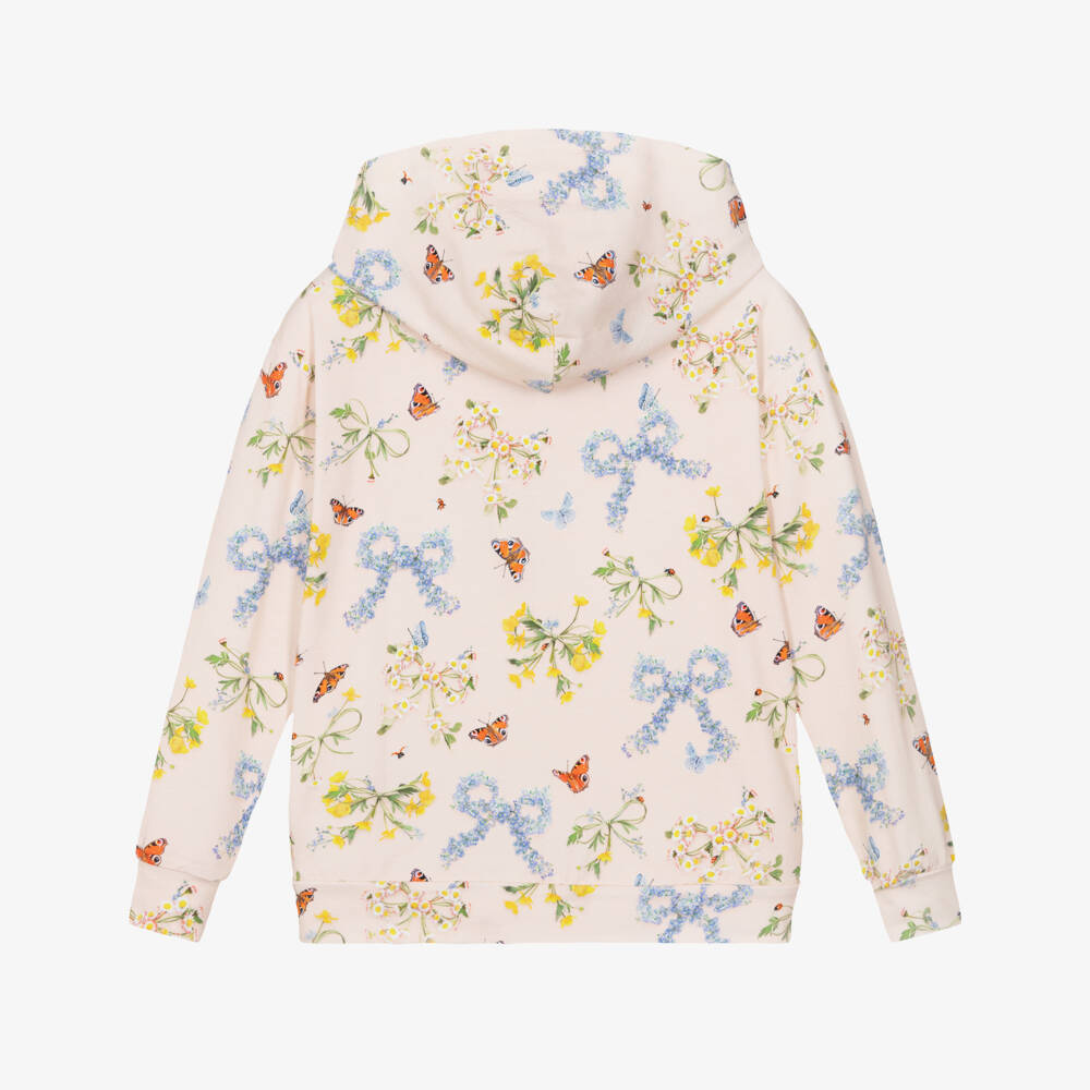 Molo-Girls Blush Pink Floral Bows Organic Cotton Hoodie | Childrensalon