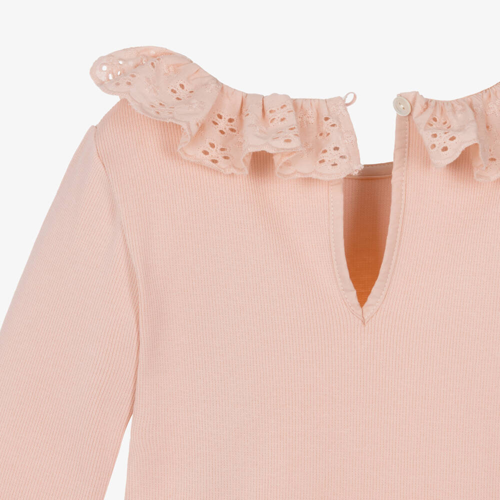 Molo-Girls Blush Pink Organic Cotton Dress with Broderie Ruffle | Childrensalon