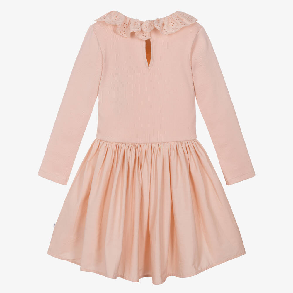 Molo-Girls Blush Pink Organic Cotton Dress with Broderie Ruffle | Childrensalon