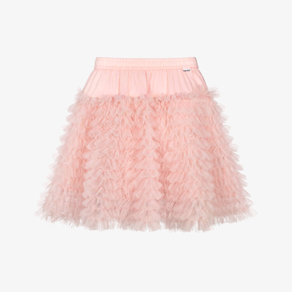 Molo-Girls Blush Pink Ruffle Tulle Skirt | Childrensalon
