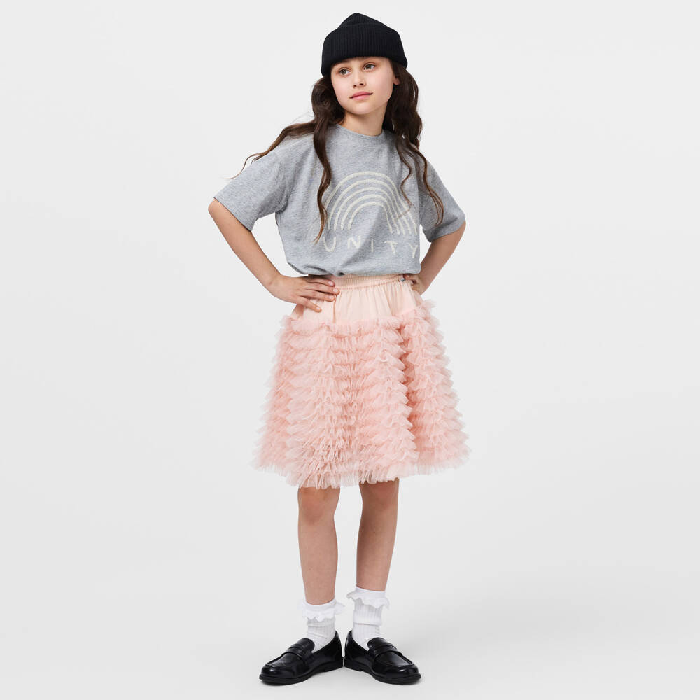 Molo-Girls Blush Pink Ruffle Tulle Skirt | Childrensalon