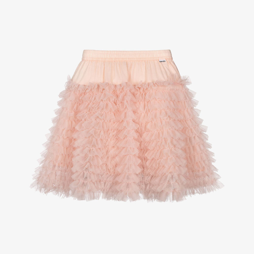 Molo-Girls Blush Pink Ruffle Tulle Skirt | Childrensalon