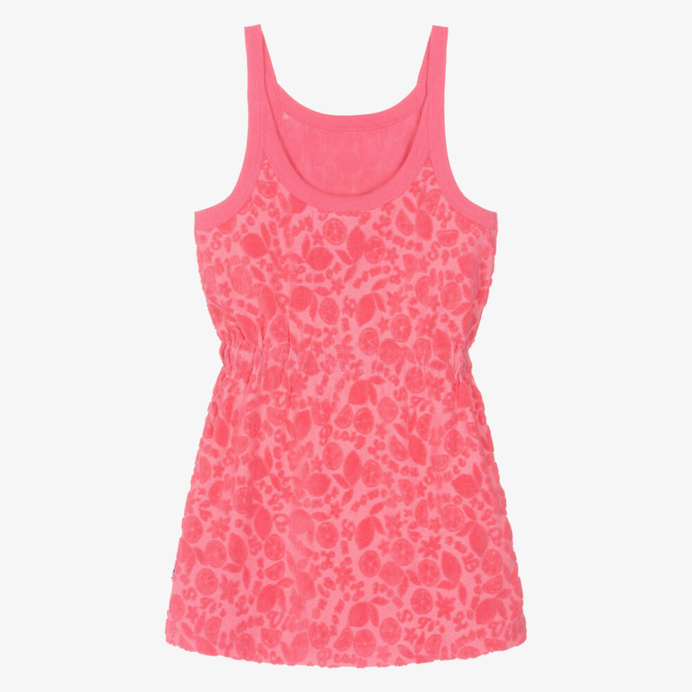 Molo-Girls Bright Pink Jacquard Fruit Beach Dress | Childrensalon