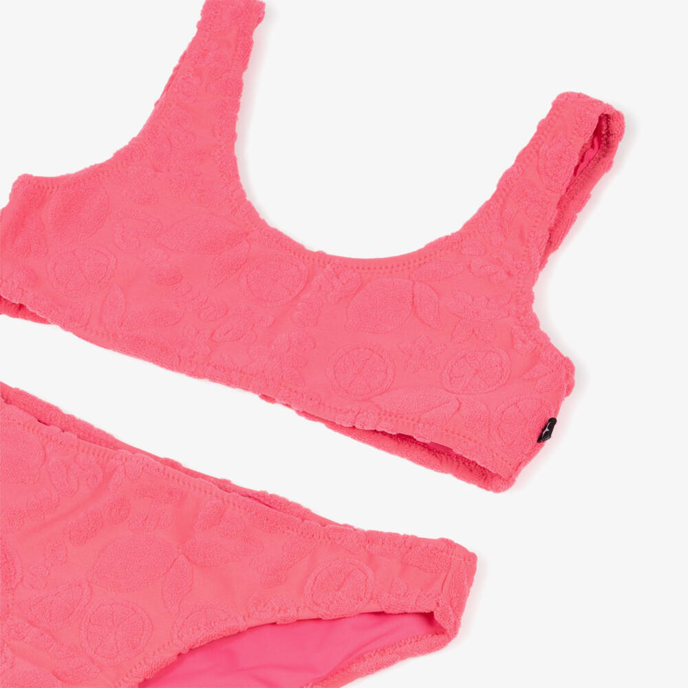 Molo-Girls Bright Pink Jacquard Fruit Bikini (UPF50+) | Childrensalon