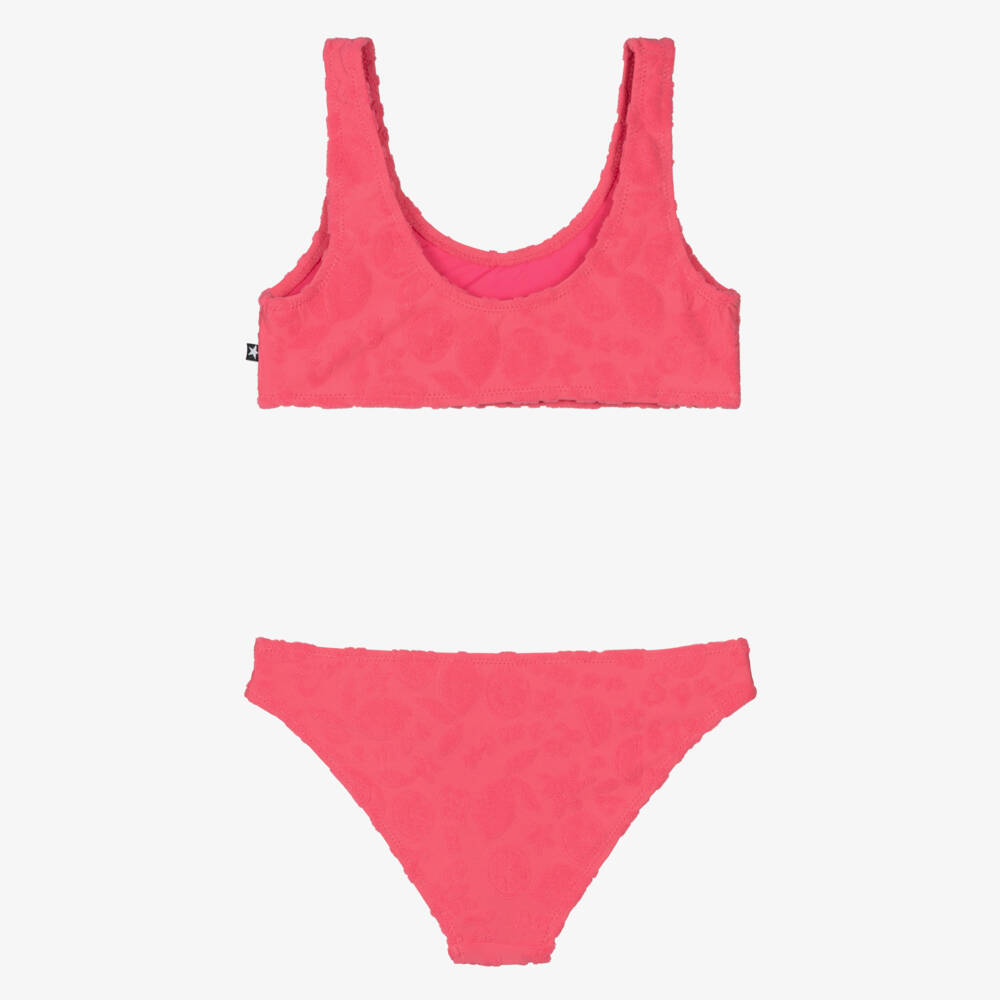 Molo-Girls Bright Pink Jacquard Fruit Bikini (UPF50+) | Childrensalon