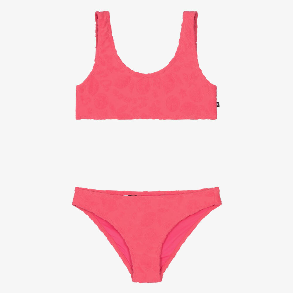 Molo-Girls Bright Pink Jacquard Fruit Bikini (UPF50+) | Childrensalon