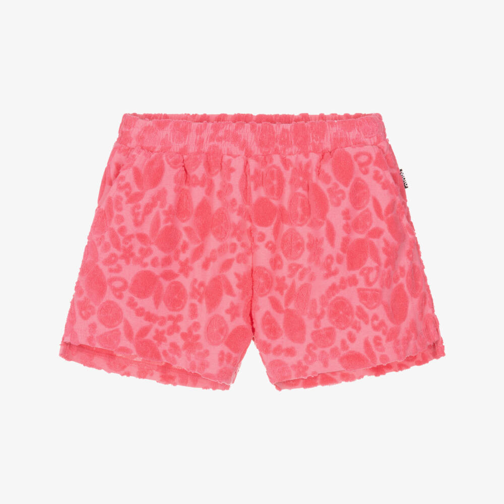 Molo-Girls Bright Pink Jacquard Fruit Shorts | Childrensalon