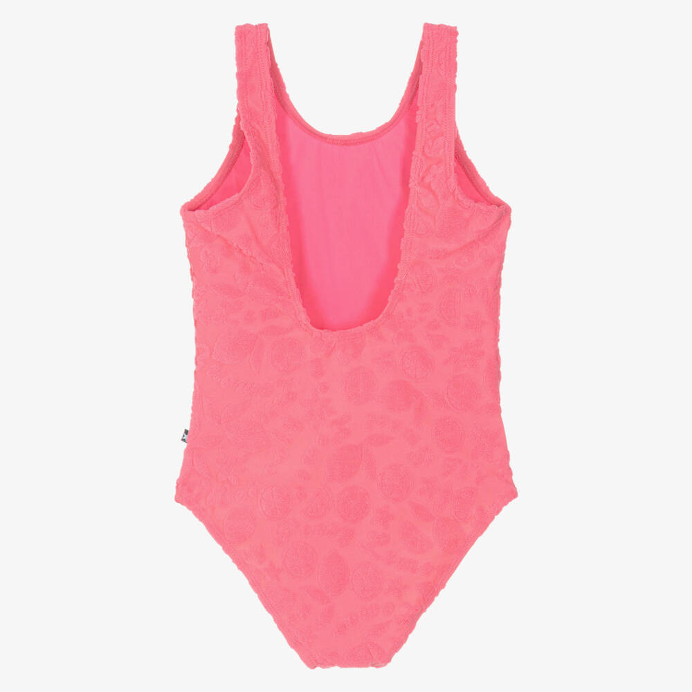 Molo-Girls Bright Pink Jacquard Fruit Swimsuit (UPF50+) | Childrensalon