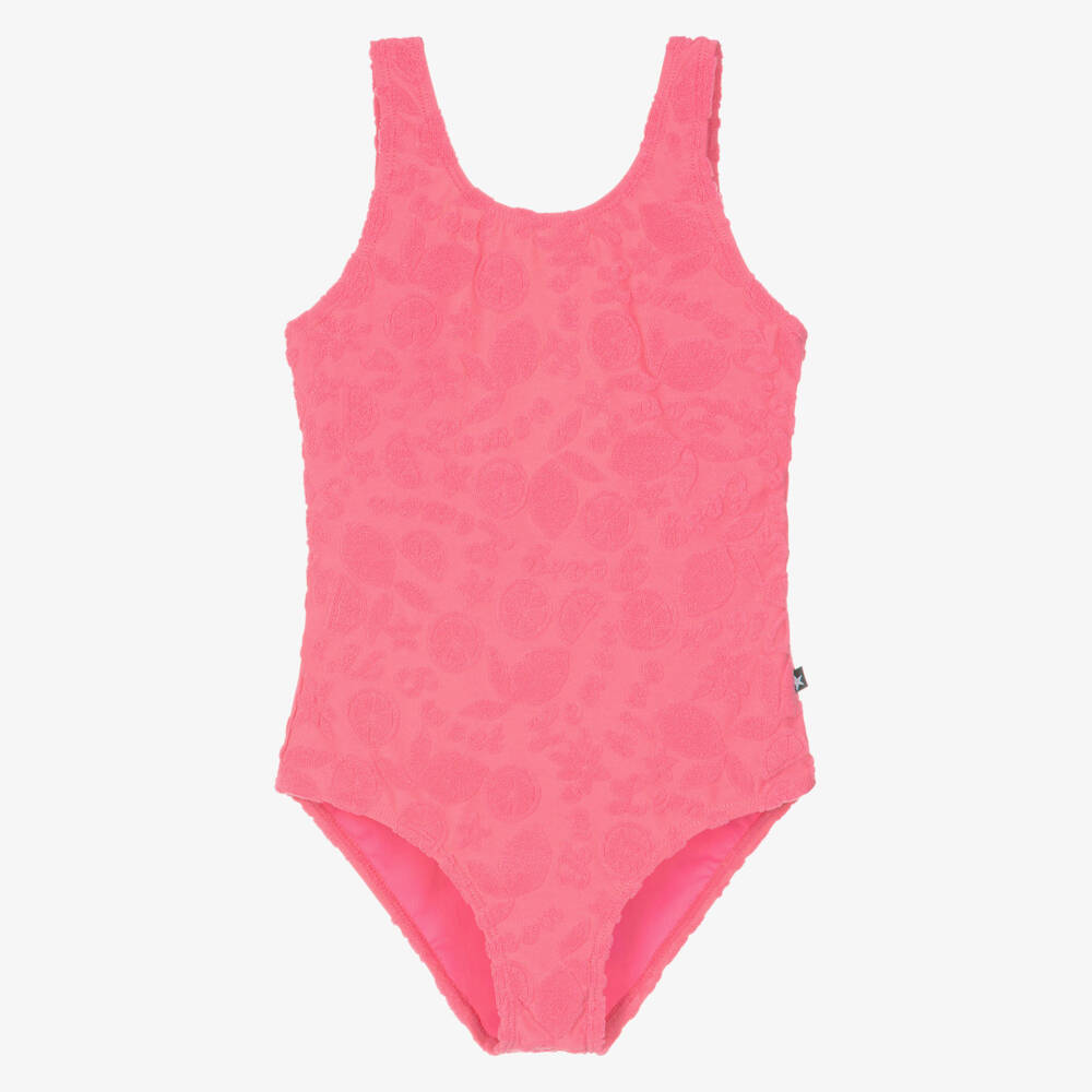 Molo-Girls Bright Pink Jacquard Fruit Swimsuit (UPF50+) | Childrensalon