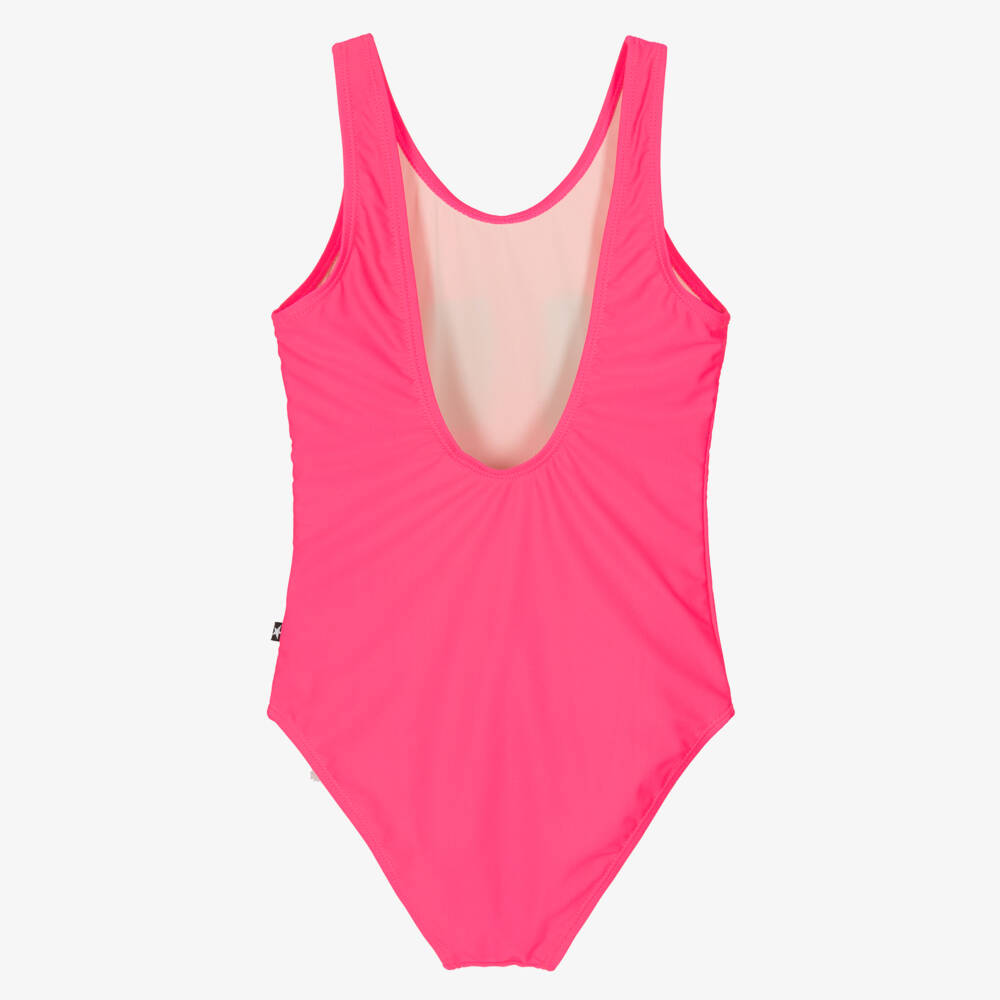 Molo-Girls Bright Pink Sequinned Smiling Face Swimsuit (UPF50+) | Childrensalon