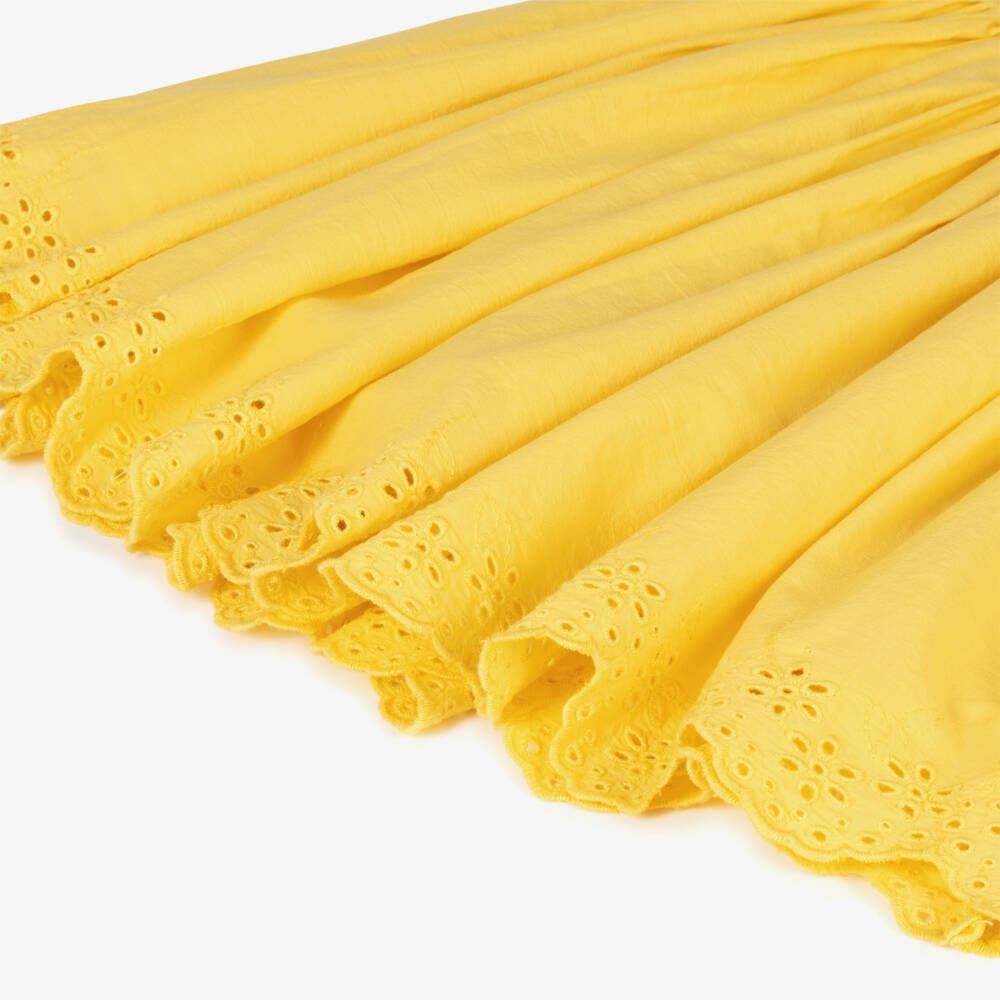 Molo-Girls Bright Yellow Cotton Skirt with Broderie Anglaise Trim | Childrensalon