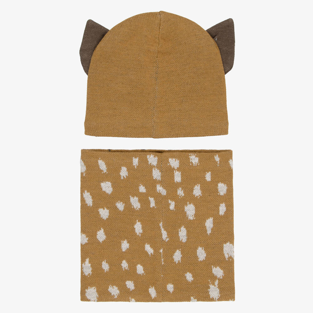 Molo-Girls Brown Knit Deer Hat & Snood Set | Childrensalon
