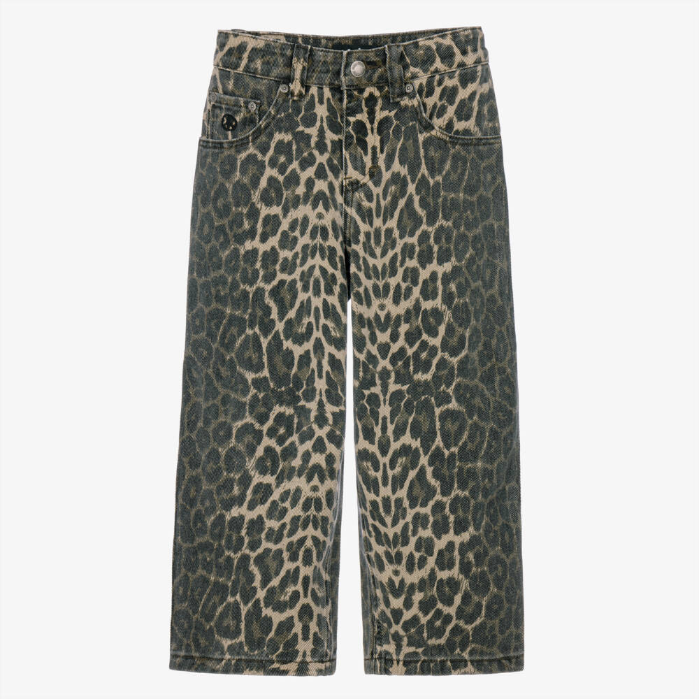 Molo-Girls Brown Leopard Print Denim Jeans | Childrensalon