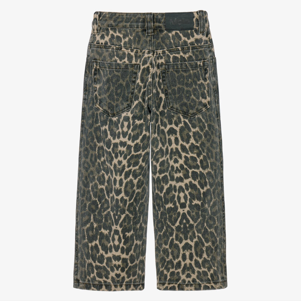 Molo-Girls Brown Leopard Print Denim Jeans | Childrensalon