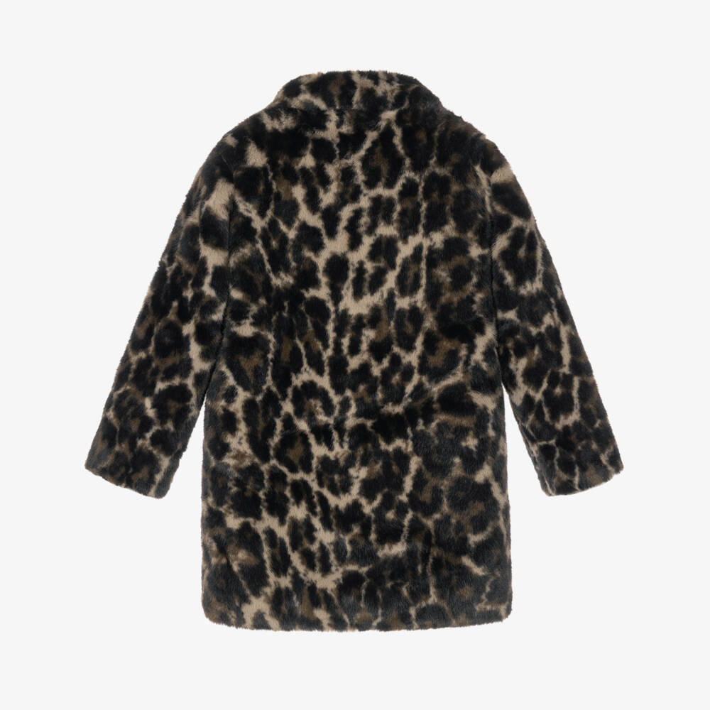 Molo-Girls Brown Leopard Print Faux Fur Coat | Childrensalon