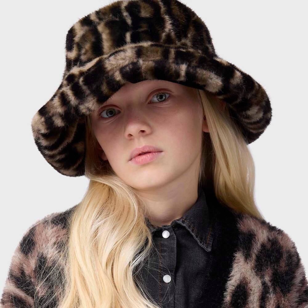 Molo-Girls Brown Leopard Print Faux Fur Hat | Childrensalon