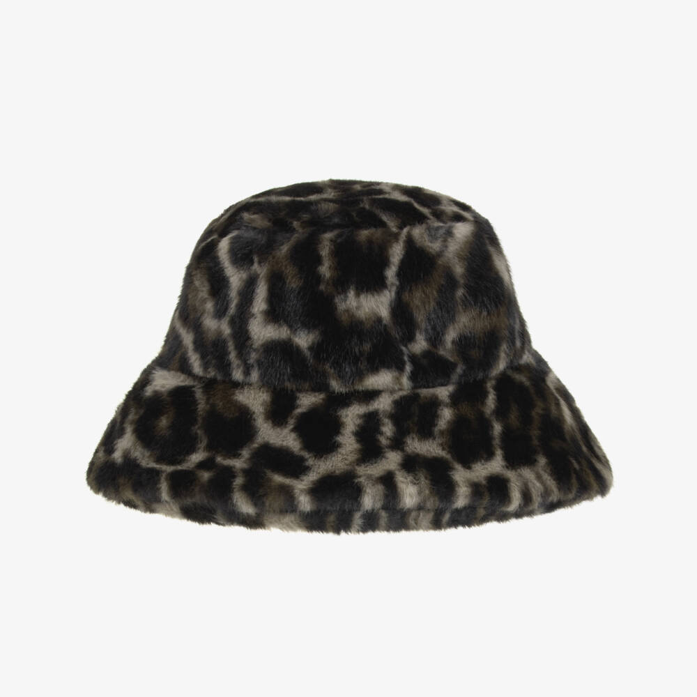 Molo-Girls Brown Leopard Print Faux Fur Hat | Childrensalon