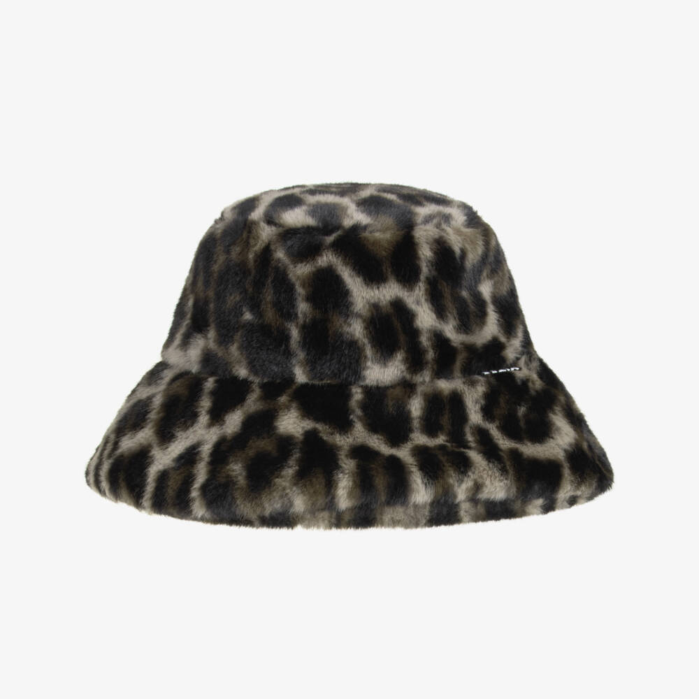 Molo-Girls Brown Leopard Print Faux Fur Hat | Childrensalon