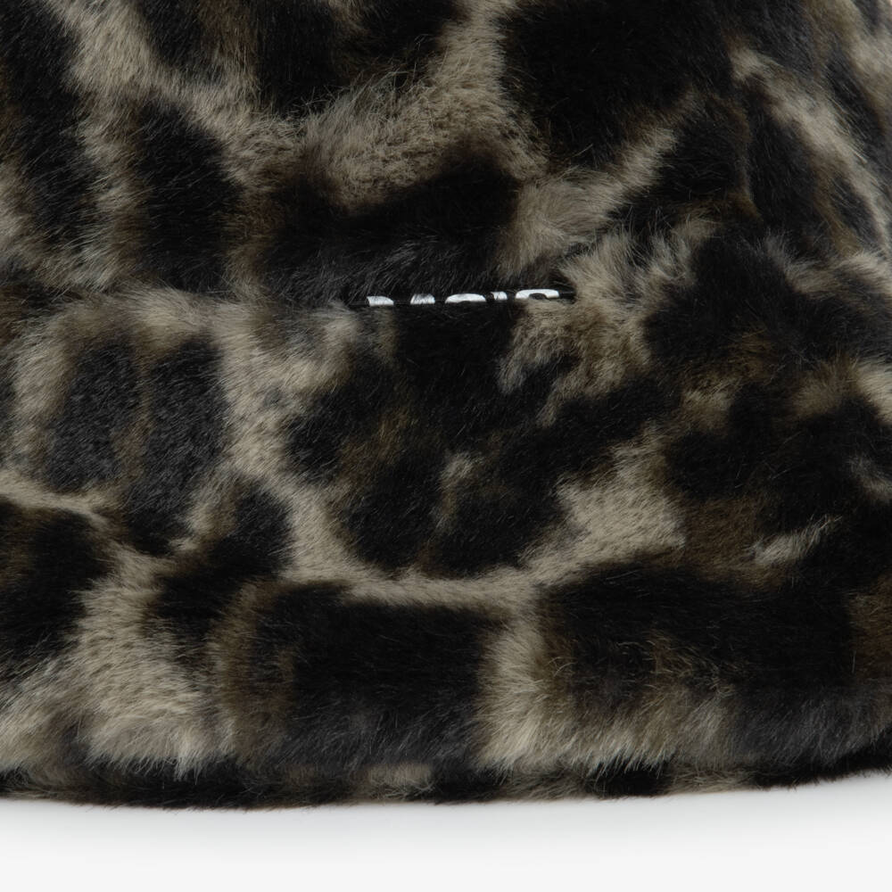 Molo-Girls Brown Leopard Print Faux Fur Hat | Childrensalon