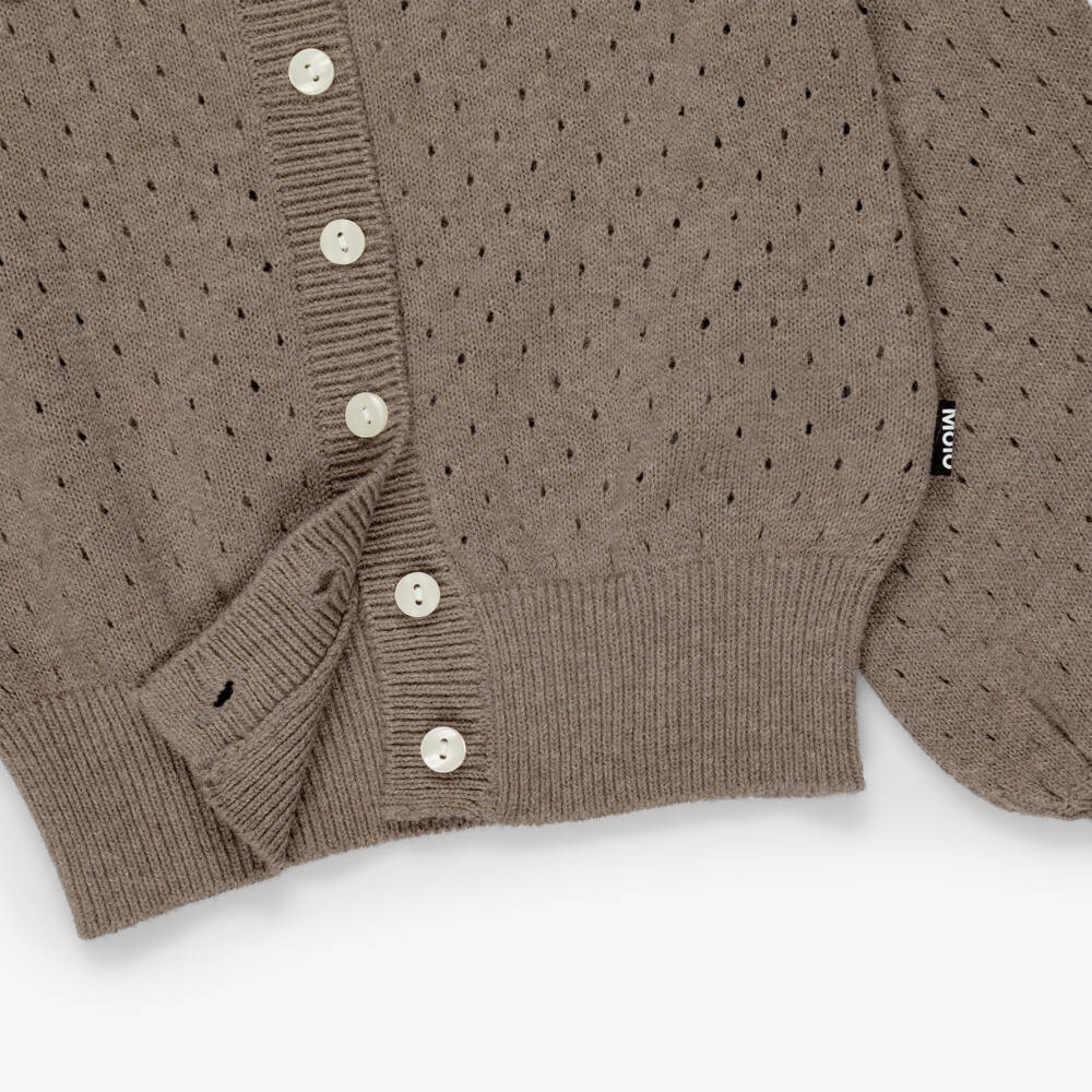 Molo-Girls Brown Pointelle Knit Cardigan | Childrensalon