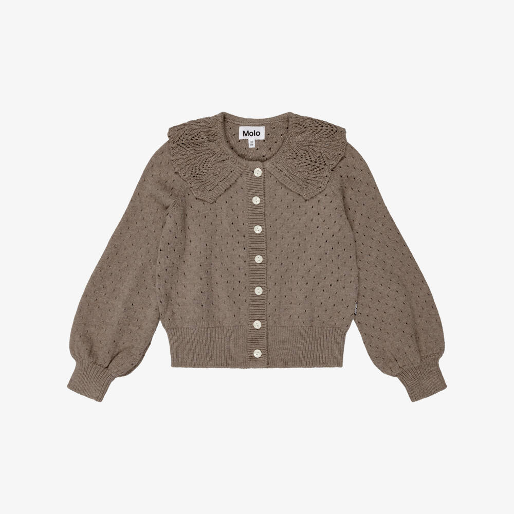 Molo-Girls Brown Pointelle Knit Cardigan | Childrensalon