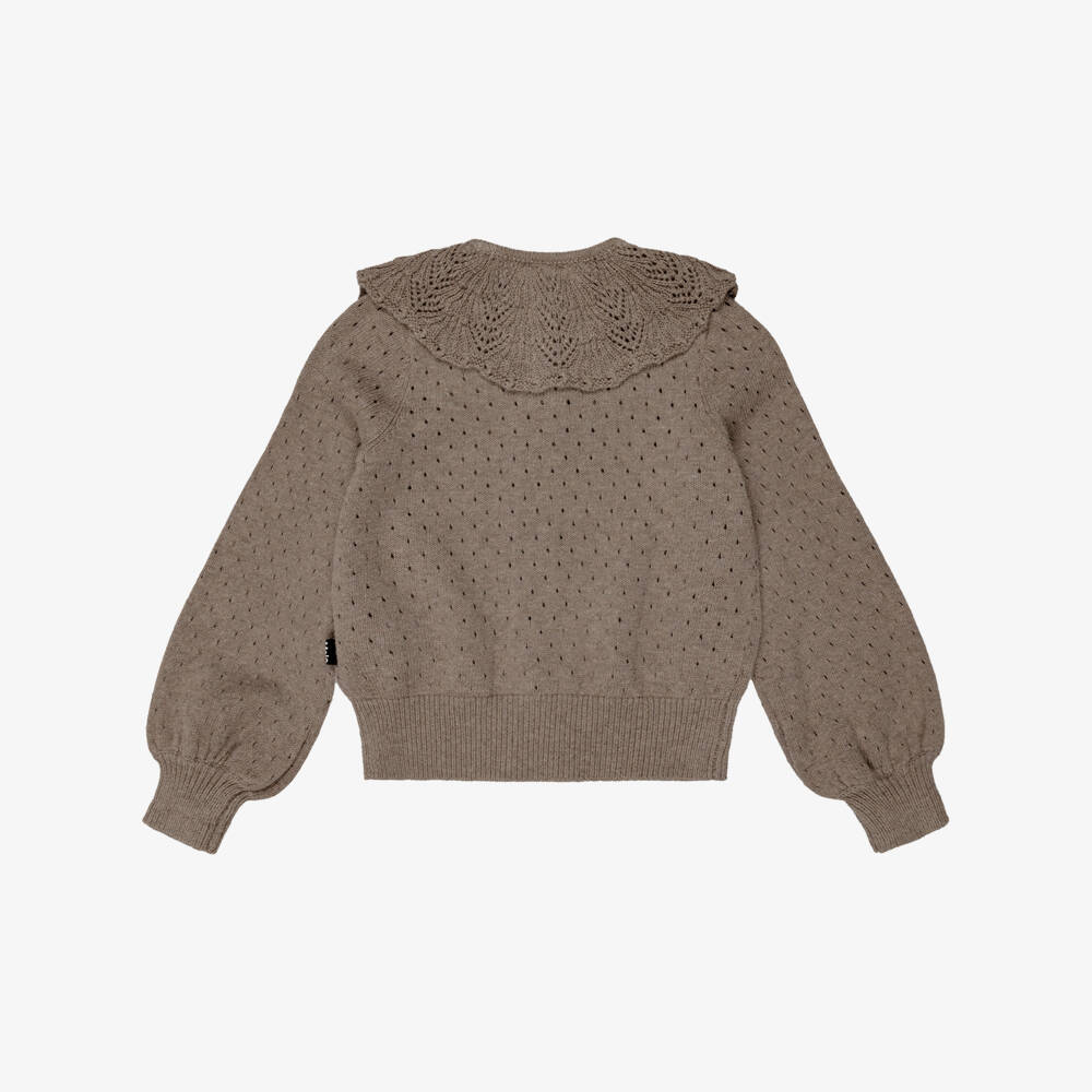 Molo-Girls Brown Pointelle Knit Cardigan | Childrensalon