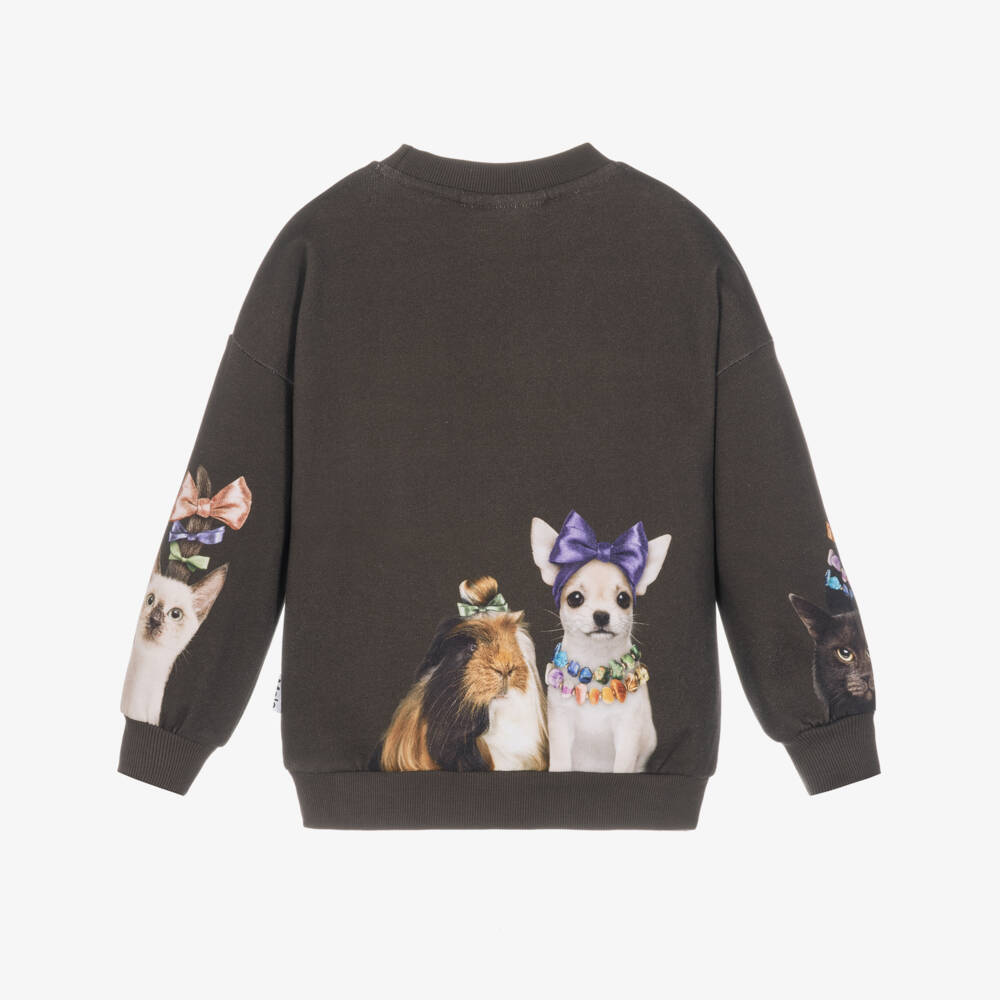 Molo-Girls Brown Poodle Print Sweatshirt in Organic Cotton | Childrensalon