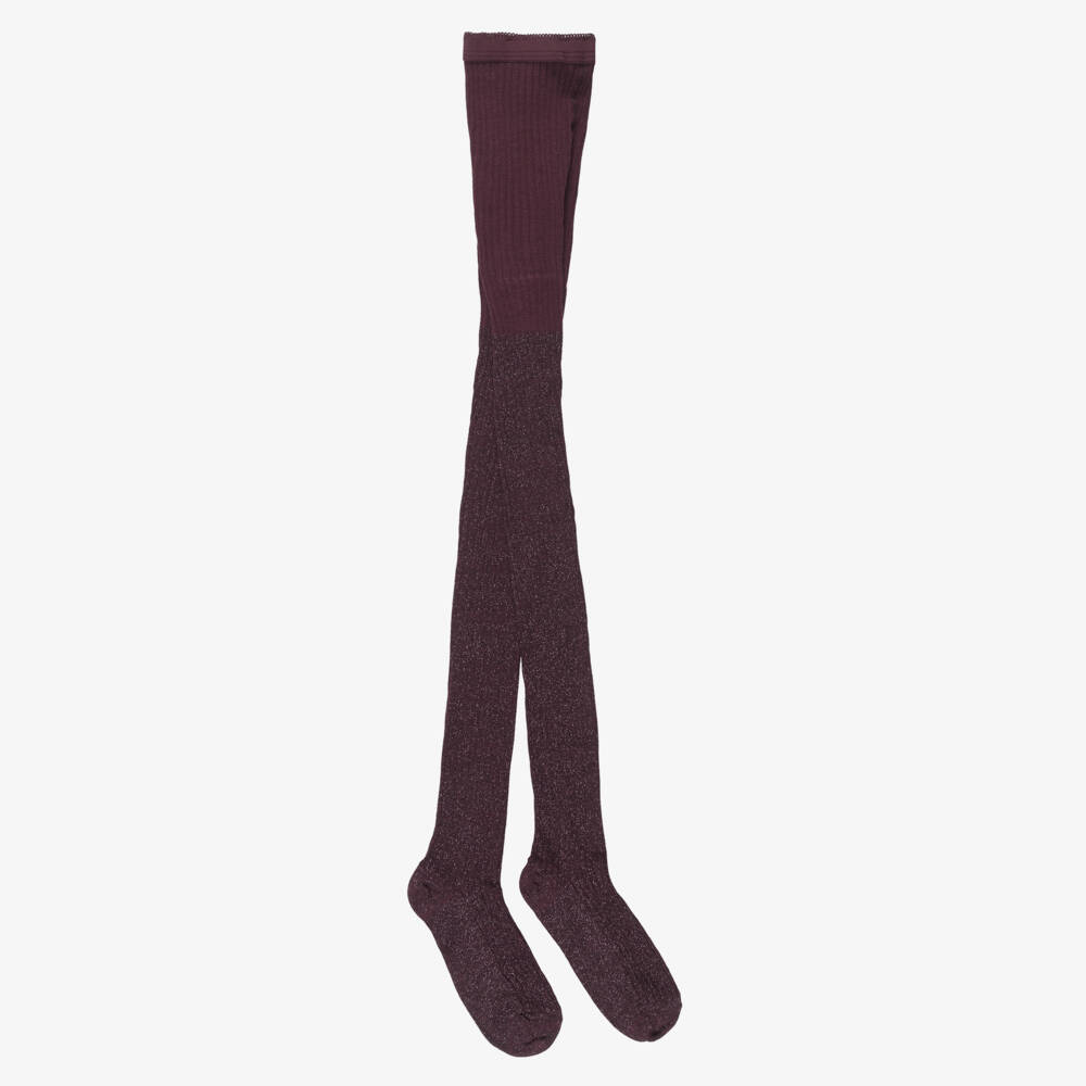 Molo-Girls Burgundy Red Sparkly Ribbed Tights | Childrensalon
