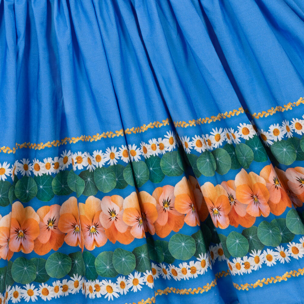 Molo-Girls Cobalt Blue Flower Ribbon Print Dress | Childrensalon
