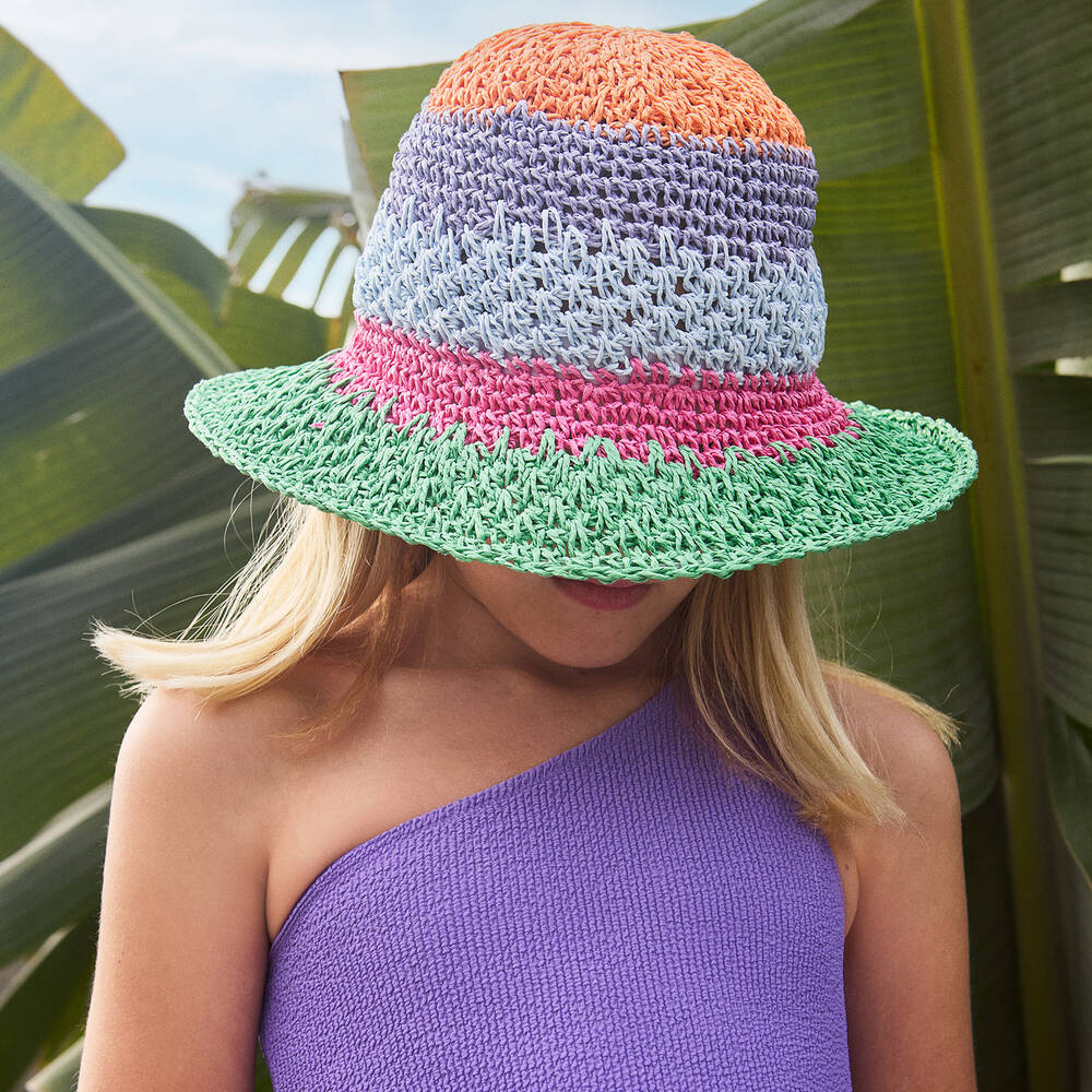 Molo-Girls Colourful Stripe Straw Hat | Childrensalon