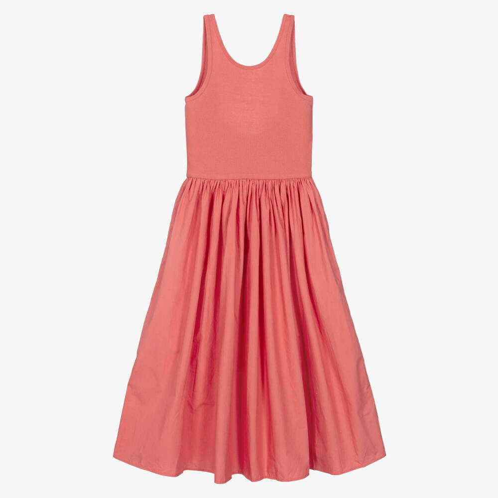 Molo-Girls Coral Pink Organic Cotton Sleeveless Dress | Childrensalon